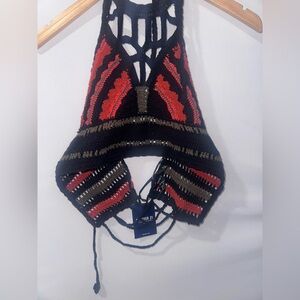 Forever 21 Black and Red Crochet Halter Top